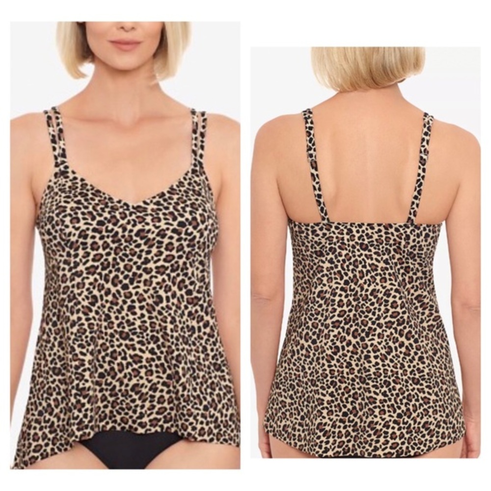 Swim Solutions Women's High Low Tankini Top Swimsuit Black Size 8 NWT